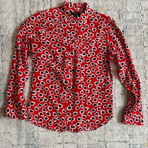 J. Crew 100% Silk Heart Pattern Button Down Shirt Size 00